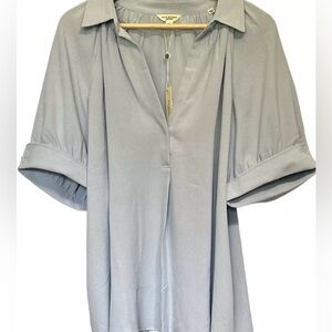 NWT MAX STUDIO WOMENS BOHO STYLE BLOUSE BABY BLUE COLOR DEEP VNECK SIZE 2X